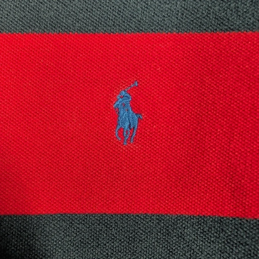 Polo Ralph Lauren Polo Shirt Mens‎ XL Red Navy Blue Striped Cotton Short Sleeve